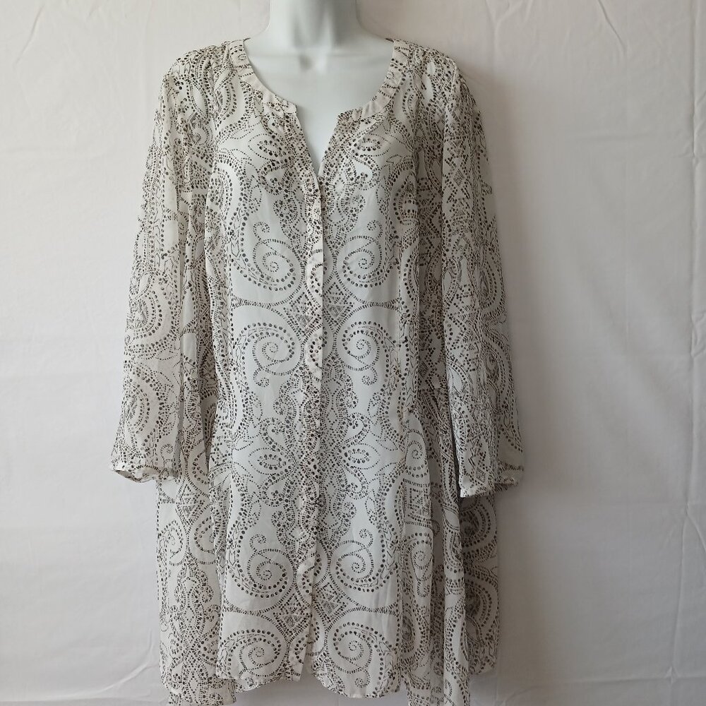 Avenue top‎ white sheer paisley long sleeve round neck sz 26 flowy mature office